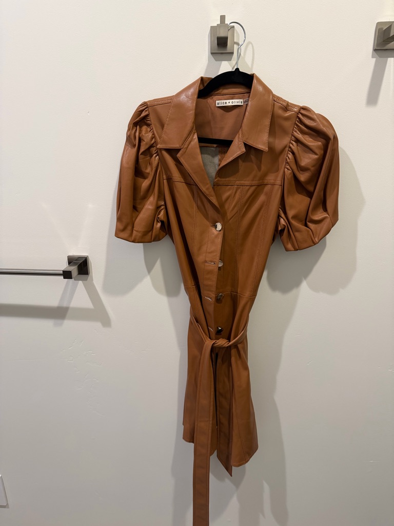 Alice + Olivia Camel Faux Leather Shirt Dress With Belt